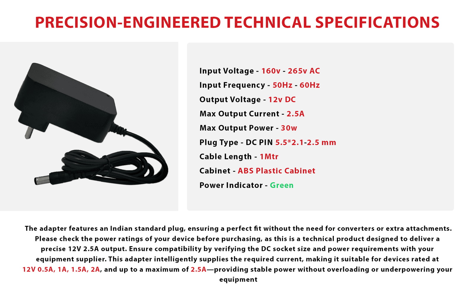ADAPTER 12V 2.5 SPECIFICATIONS